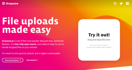 Dropzone 페이지 스크린캡쳐 이미지