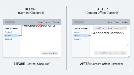 Ejemplo de un enlace de anclaje ocultado por la barra sticky