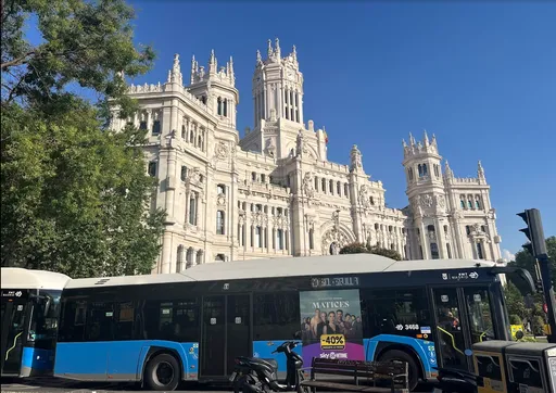 City bus view in front of Madrid City Hall
