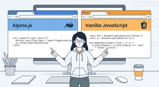 alpine_js vs vanilla_js image of alpine_js vs vanilla_js