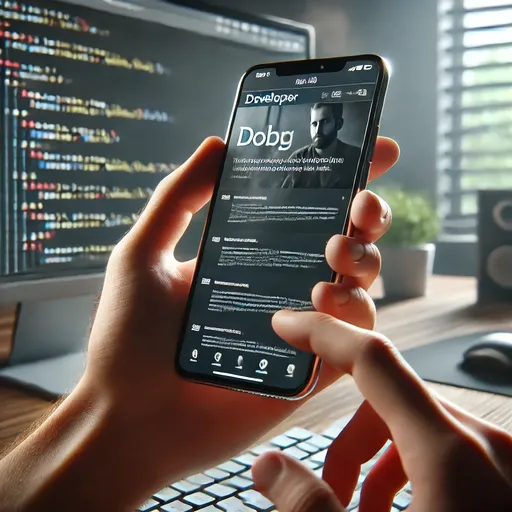 Developer testing a website on a smartphone