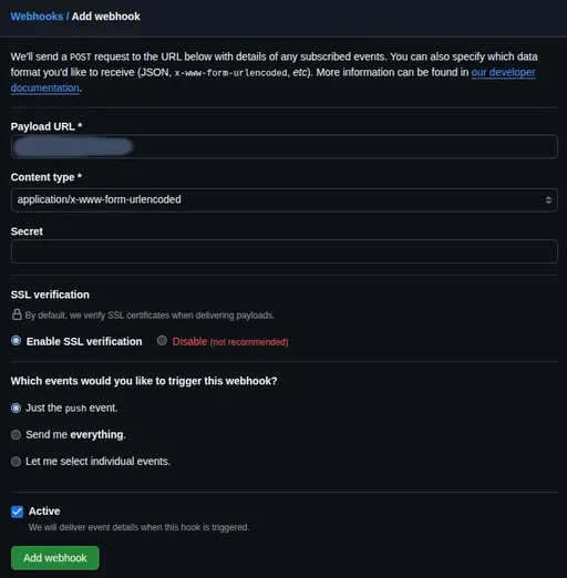 GitHub Webhook Setup Screenshot