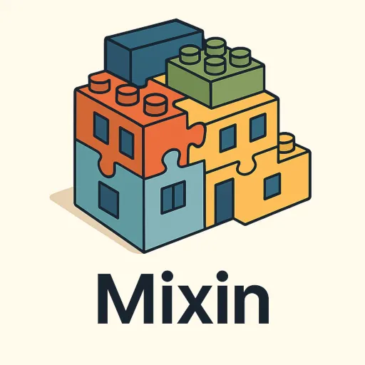 Mixin Concept Diagram - Class Structure with Functional Blocks