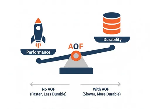 Scale diagram showing the trade-off between Redis AOF performance and durability