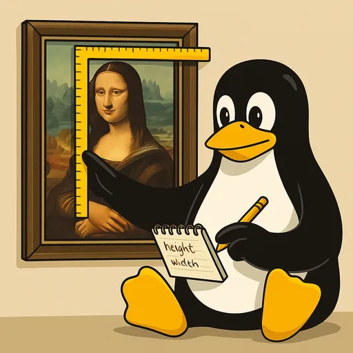 Tux meet de width en height van de Mona Lisa