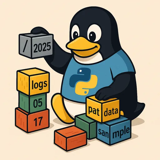 Tux ensamblando bloques de rutas en una camiseta de Python